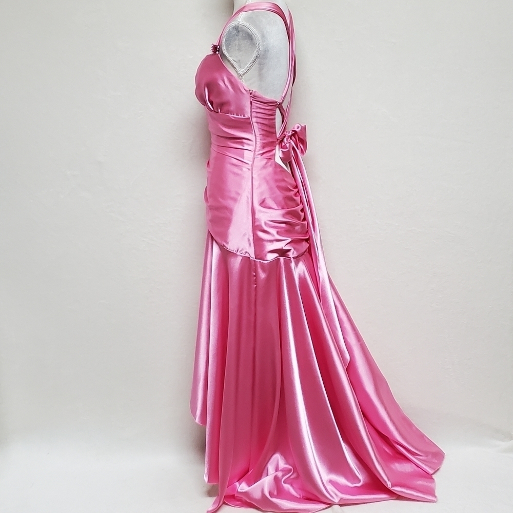 BarbieCore 90s Vintage Jessica McClintock Gunne Sax Pink Satin High Low Dress L - Picture 10 of 16